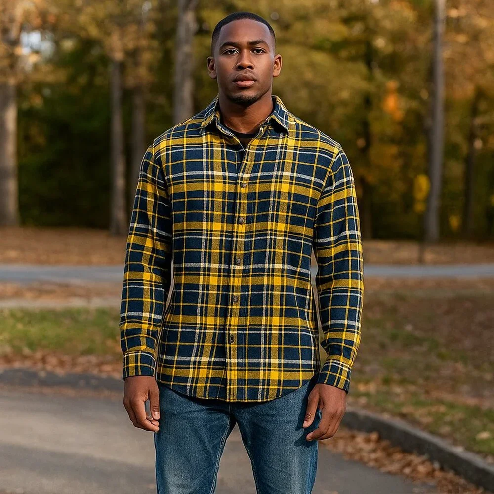 Banana Republic Flannel Men XL Gray/YLW Untucked Slim‎ Fit Barn Work Chore Shirt